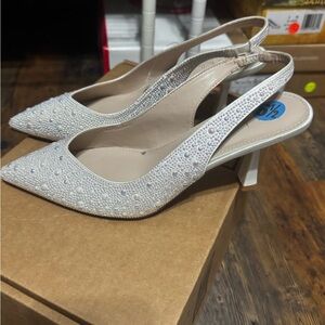 Nicole Miller Sparkling White Slingback Heels